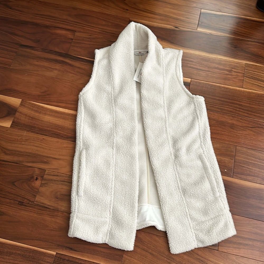 VINEYARD VINES LADIES SHERPA OPEN-FRONT VEST SIZE XXS STONE NWT